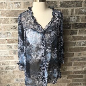 ARIAT Laney Blouse Paisley Blue Top Ruffle Sheer S